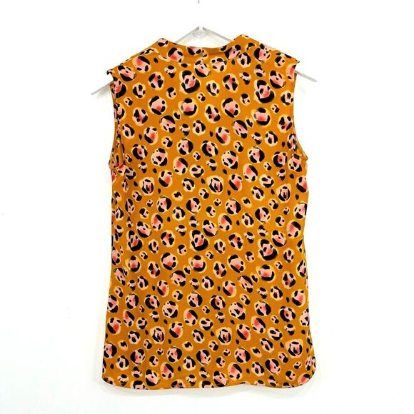 Cabi #3792 Golden Yellow Leopard Print V Neck Flowy Sleeveless Blouse - Picture 9 of 14